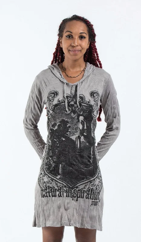 Sure Design Women's Antique Buddha Hoodie Dress Gray