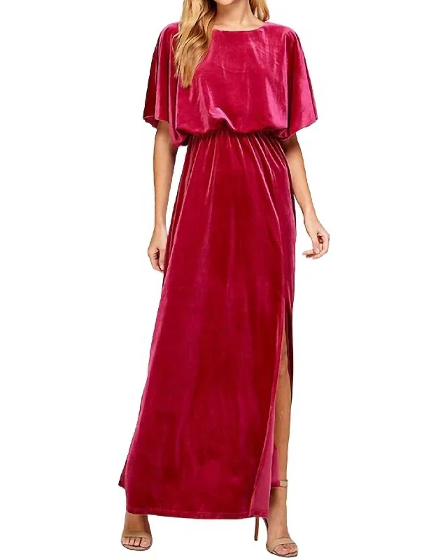 Carla Candy Apple Velvet Gown In Hot Pink