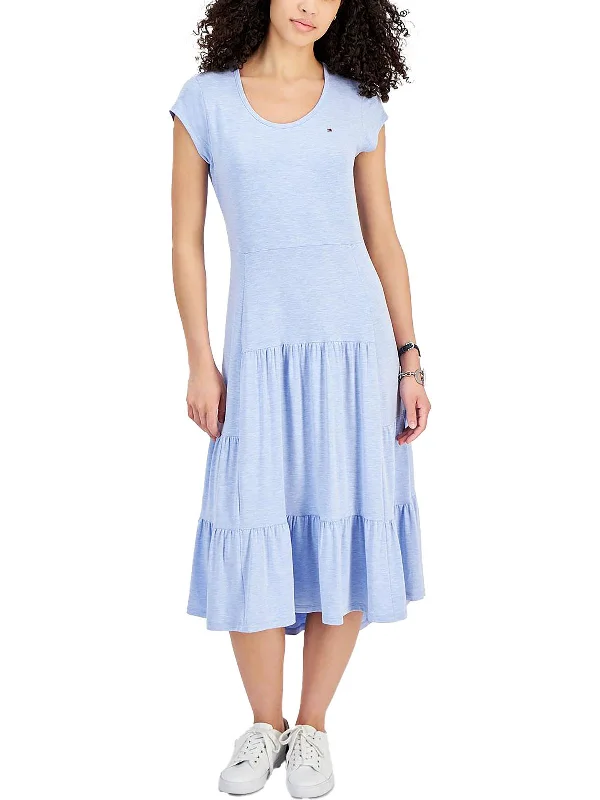 Womens Tiered Midi T-Shirt Dress