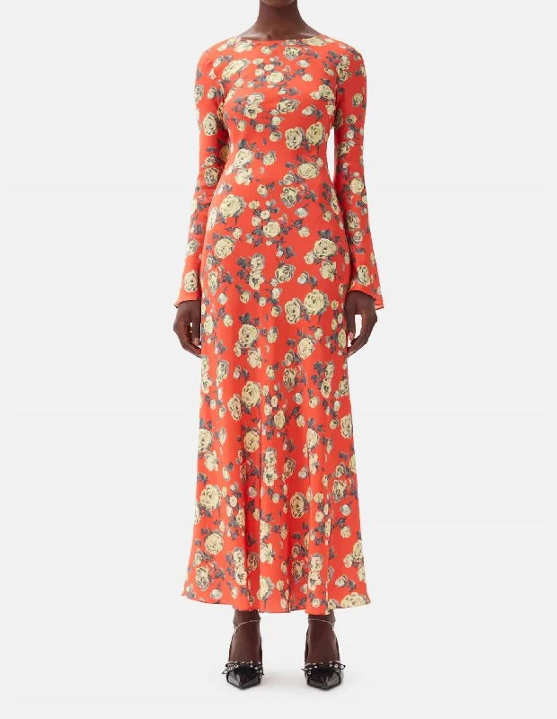 Printed Maxi Dress In Poinciana