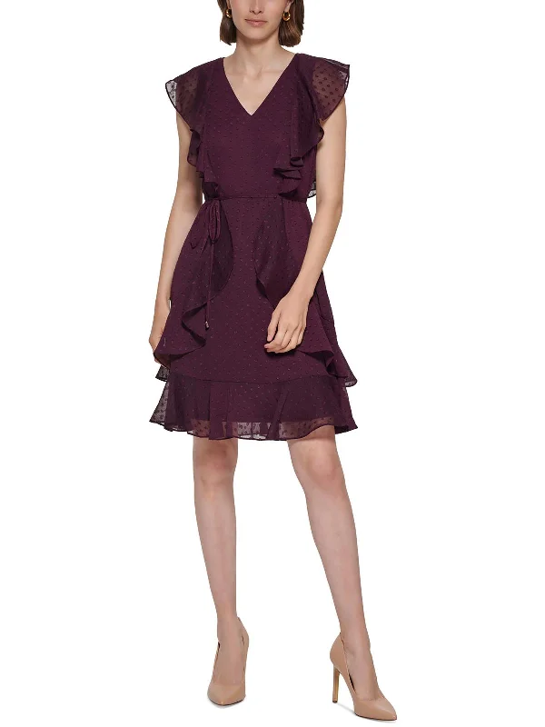 Womens Textured Polyester Fit & Flare Dress