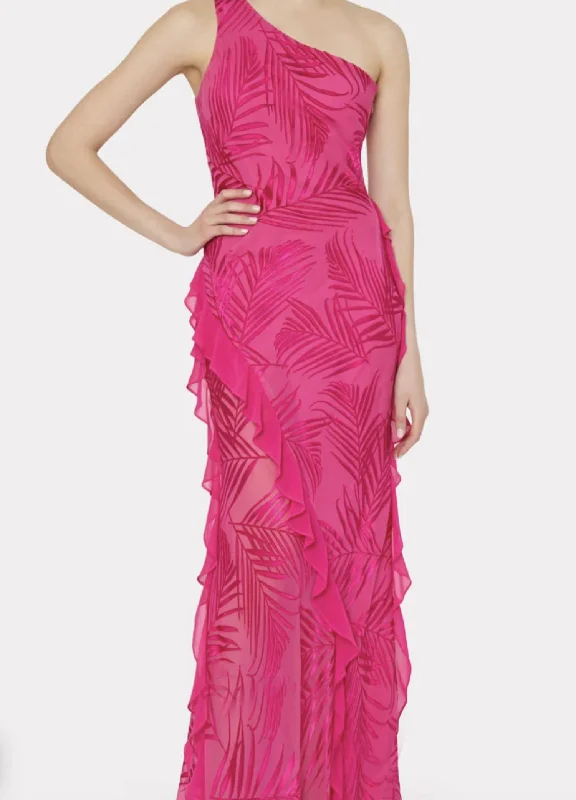 Ryanna Chiffon Devore Dress In Pink Palm