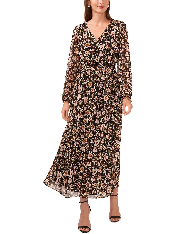 Womens Chiffon Belted Maxi Dress