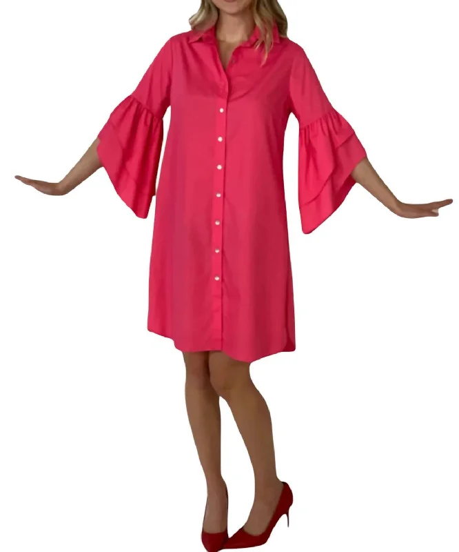 Peony Tier Sleeve Shirt Dress In Pagoda Pink