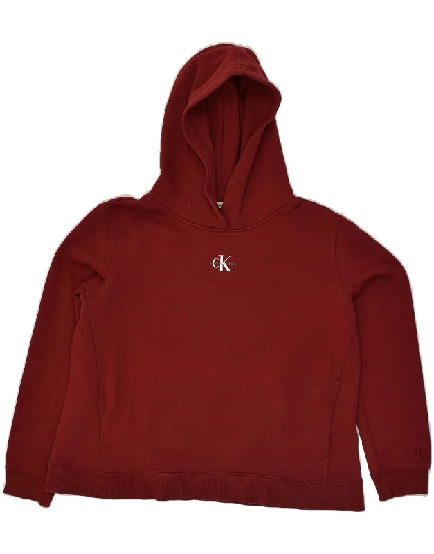 CALVIN KLEIN Womens Graphic Hoodie Jumper UK 14 Medium Burgundy Cotton