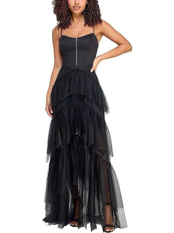 Juniors Womens Corset Tiered Evening Dress