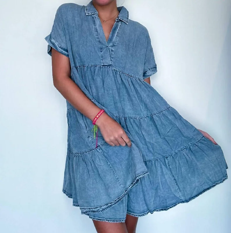 Aspen Denim Ruffle Dress In Medium Wash