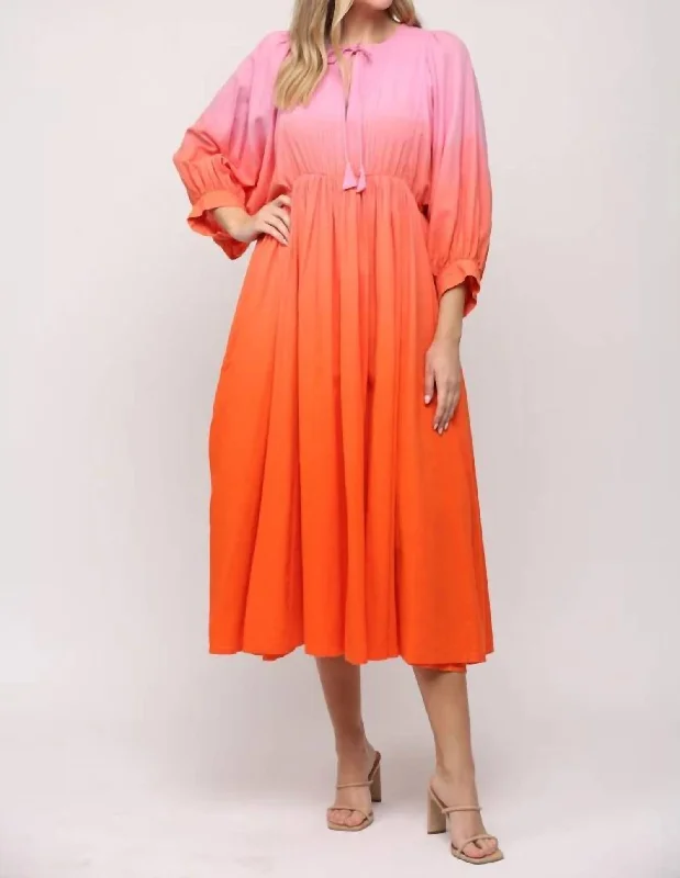 Let’S Ombré Dress In Orange/pink