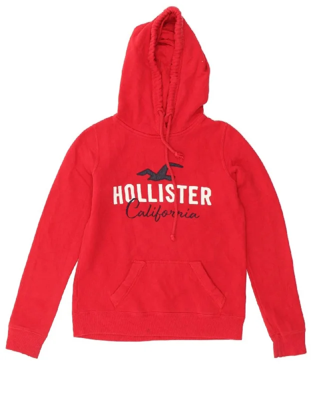 HOLLISTER Womens Graphic Hoodie Jumper UK 6 XS Red Cotton