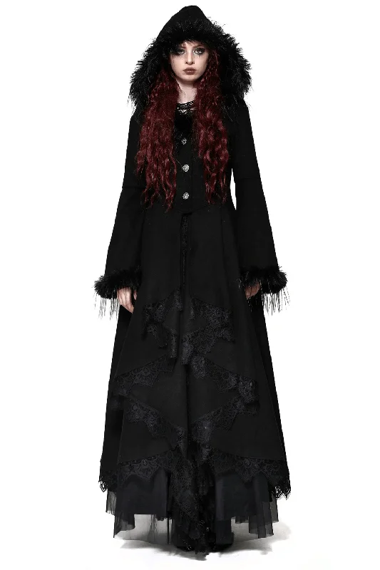 Luxurious Lace-Trimmed Gothic Hooded Coat for Women