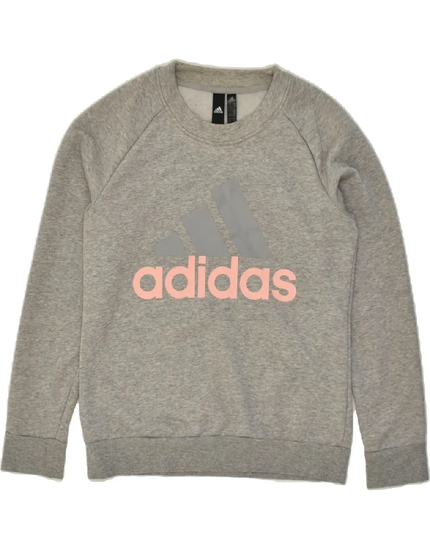 ADIDAS Womens Graphic Sweatshirt Jumper UK 12-14 Medium Grey Cotton