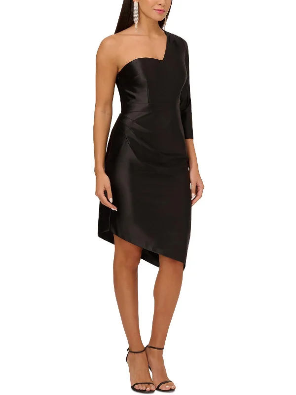 Womens Satin One Shoulder Sheath Dress