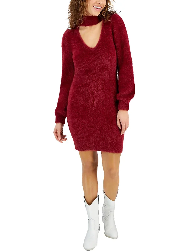 Womens Metallic Turtle Neck Sweaterdress