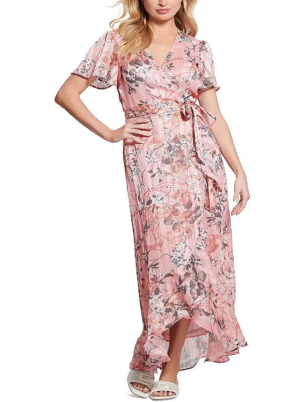 Juna Womens Metallic Floral Wrap Dress