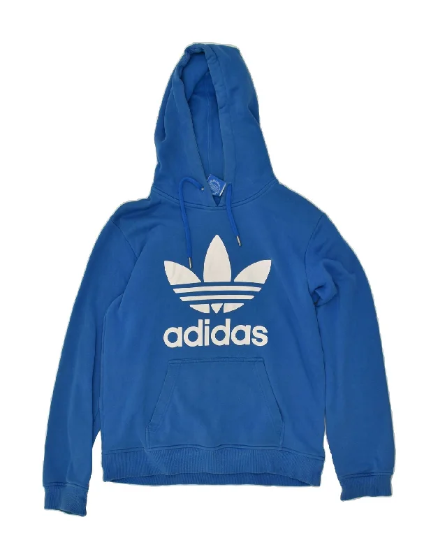 ADIDAS Womens Graphic Hoodie Jumper UK 14 Medium Blue Cotton