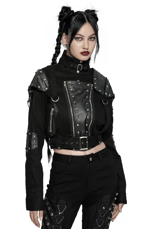 Black Punk Jacket with Rivets and Leather Accents