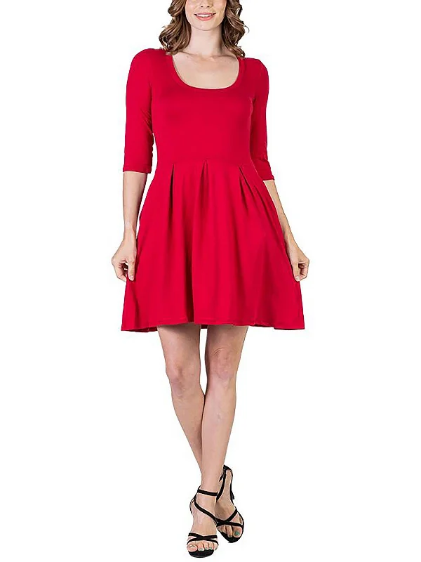 Womens Pocket 3/4 Sleeve Mini Dress