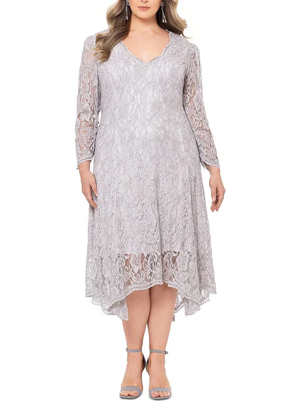 Womens Lace Metallic Cocktail And Party Dress