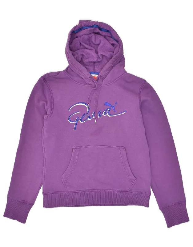 PUMA Womens Graphic Hoodie Jumper UK 8 Small Purple Cotton