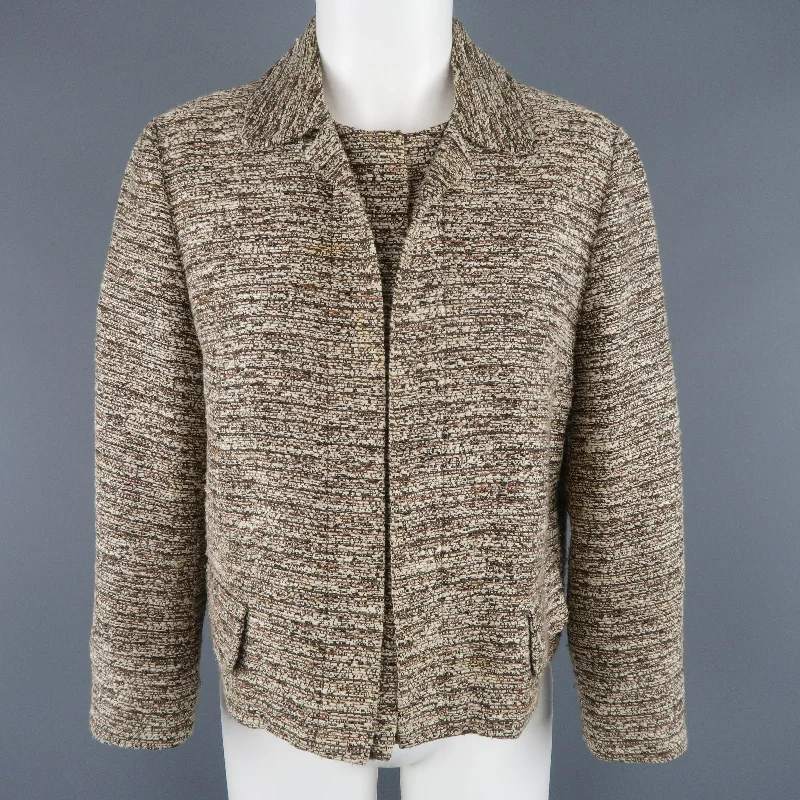 CHLOE Size 10 Beige Tweed Collared Hidden Snap Closure Jacket