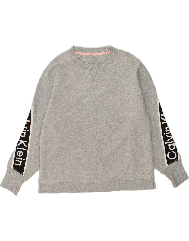 CALVIN KLEIN Womens Oversized Graphic Sweatshirt Jumper UK 16 Large Grey