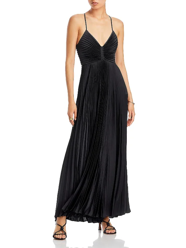 Aries Womens Satin Open Back Evening Dress