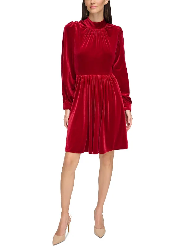 Womens Velvet Mock Neck Cocktail And Party Dress