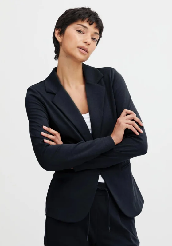 Ichi Kate Jersey Single Breasted Blazer, Total Eclipse