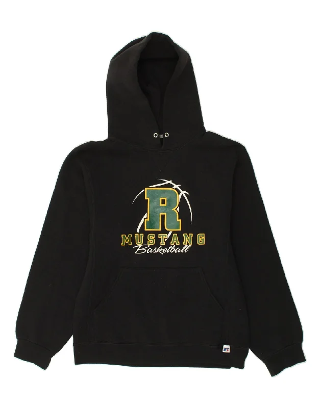 RUSSELL ATHLETIC Womens Graphic Hoodie Jumper Small Black Cotton