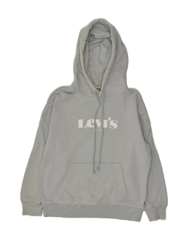 LEVI'S Womens Oversized Graphic Hoodie Jumper UK 6 XS Grey Cotton