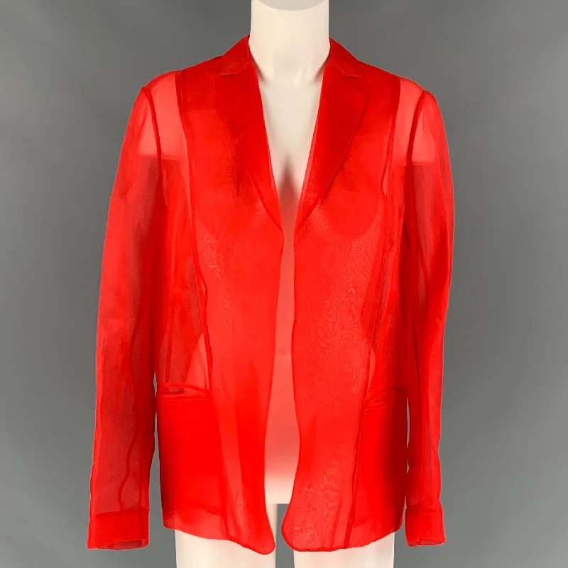 PORTS 1961 Size 8 Red Silk See Through Notch Lapel Jacket