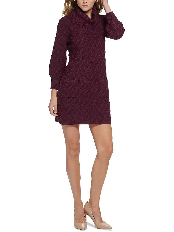 Petites Womens Knit Above Knee Sweaterdress