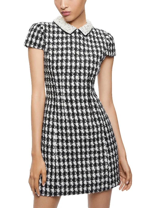 Velia Womens Houndstooth Embellished Mini Dress