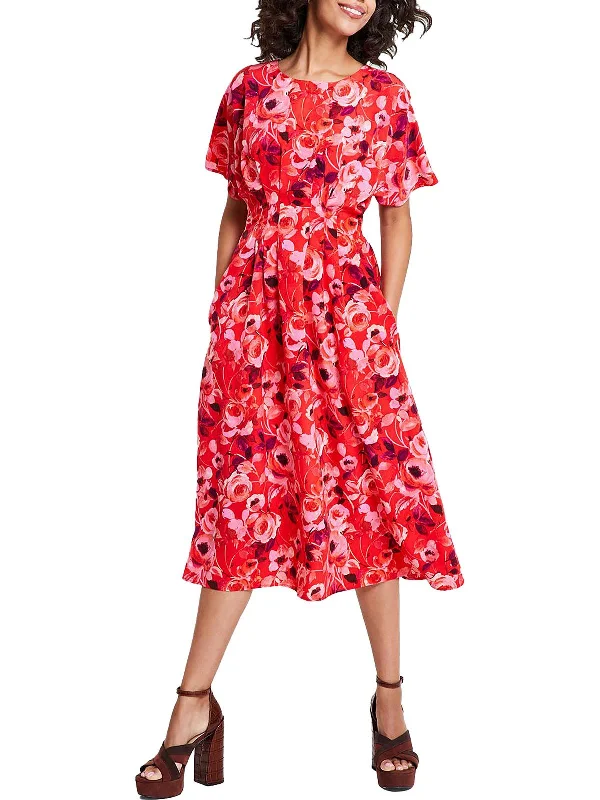 Womens Floral Pinktuck Midi Dress