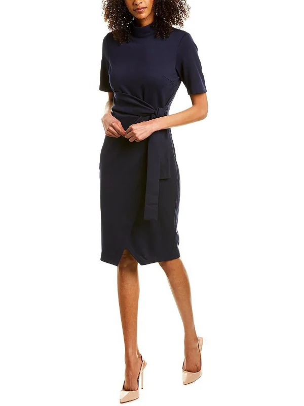 Womens Crepe Knee-Length Wrap Dress