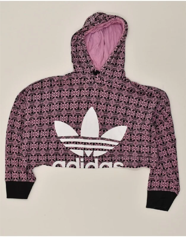 ADIDAS Womens Graphic Hoodie Jumper UK 10 Small Purple Geometric Cotton