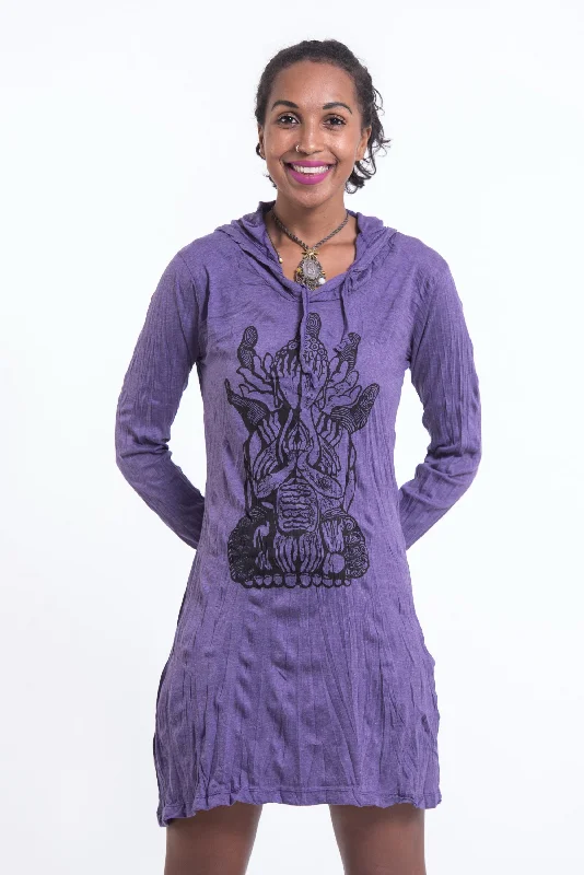 Sure Design Women's See No Evil Buddha Hoodie Dress Purple