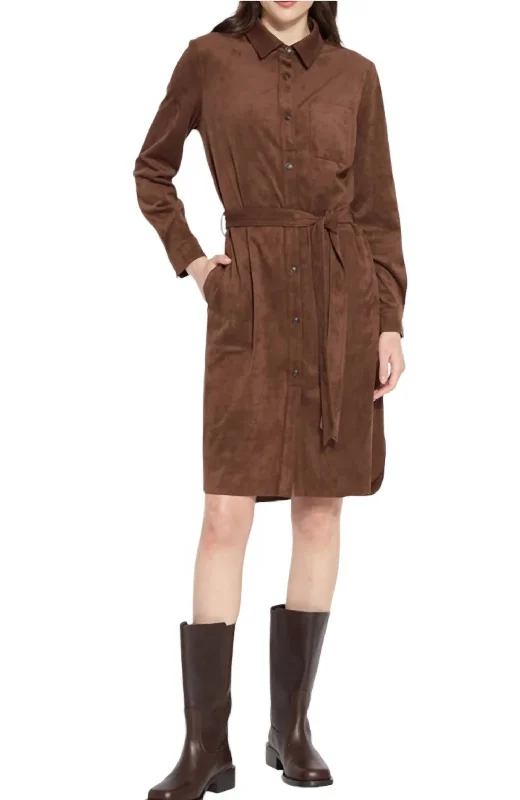 Vegan Suede Schiffer Dress In Warm Brown