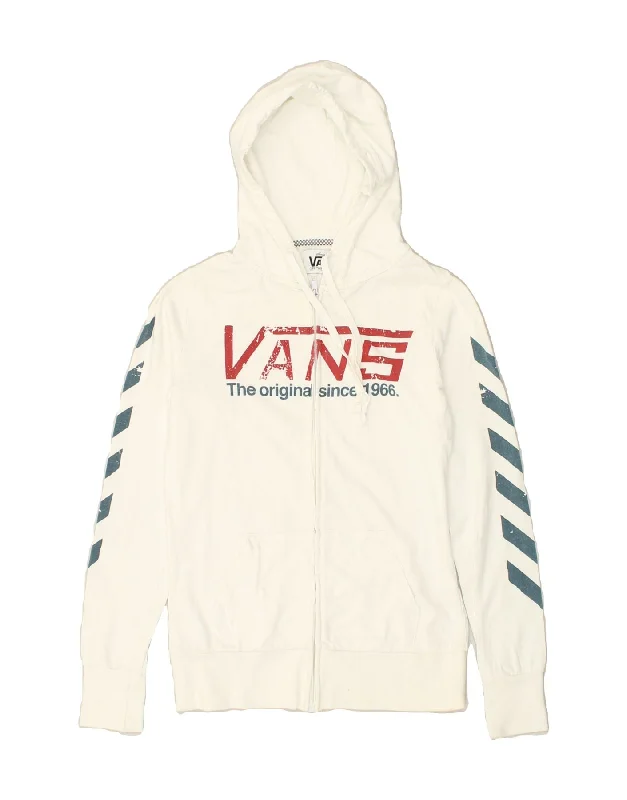 VANS Womens Graphic Zip Hoodie Sweater UK 10 Small White Cotton