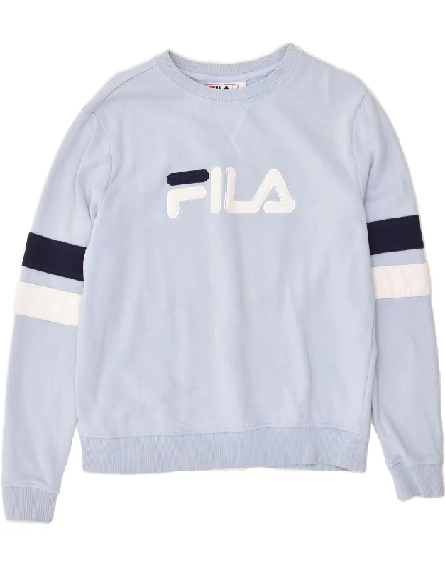 FILA Womens Graphic Sweatshirt Jumper UK 14 Medium Blue Striped Cotton