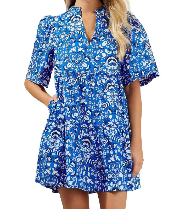 Floral Dixie Split Neck Shift Dress In Lulu