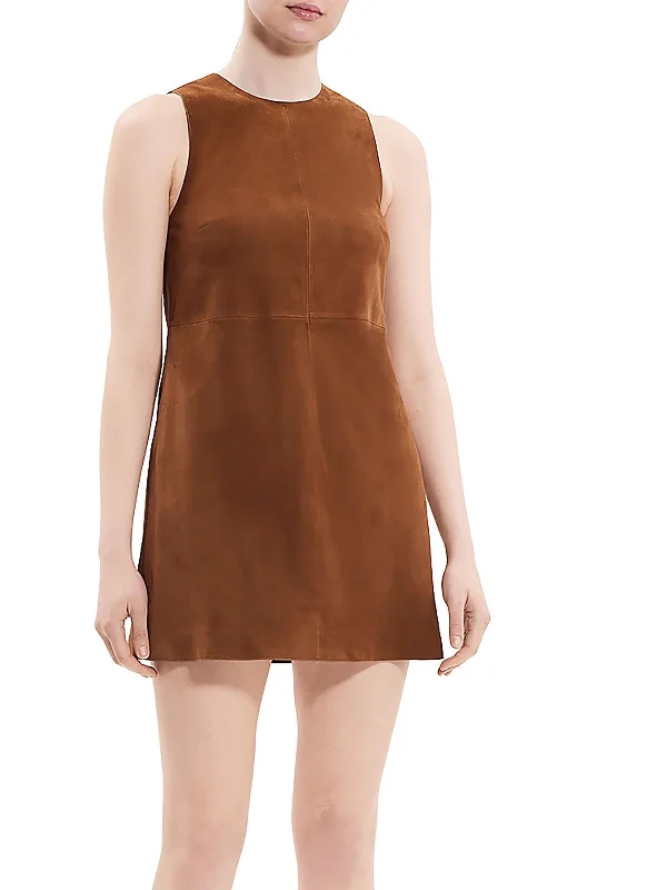 Womens Suede Sleeveless Shift Dress