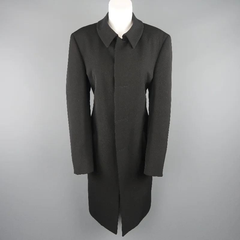 GIORGIO ARMANI Size 12 Black Wool Collared Hidden Placket Snap Car Coat