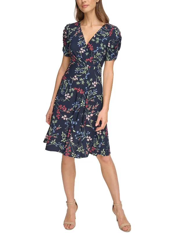 Womens Floral Print Polyester Fit & Flare Dress