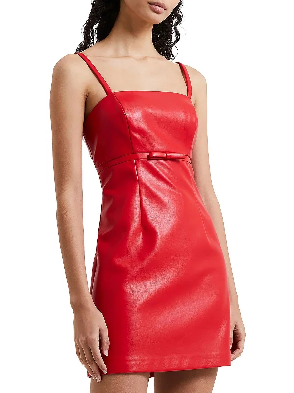 Womens Faux Leather Mini Cocktail And Party Dress