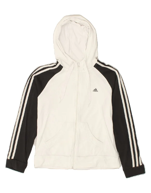 ADIDAS Womens Zip Hoodie Sweater UK 14 Large White Colourblock Polyester