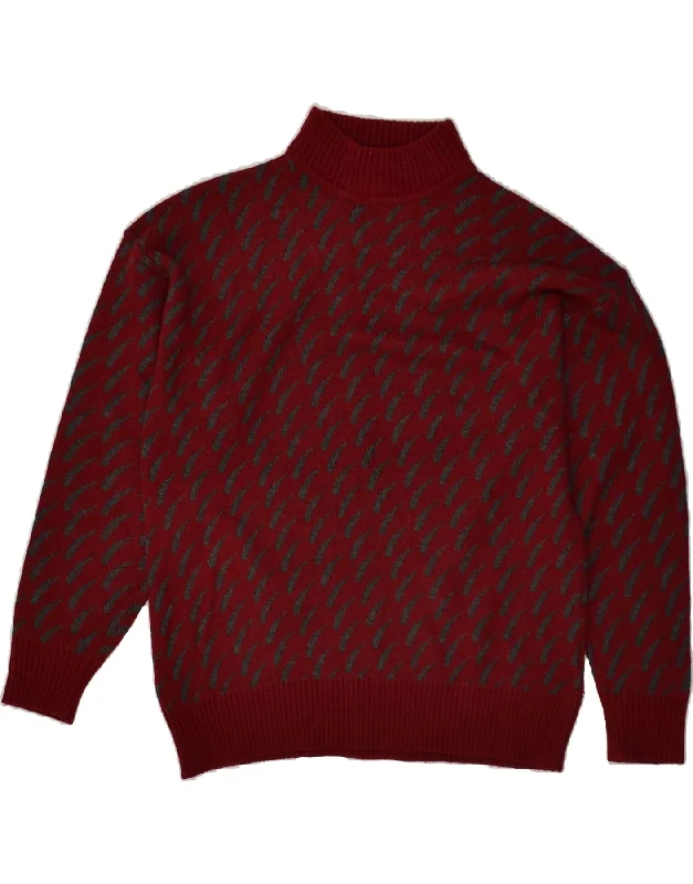 VINTAGE Womens Turtle Neck Jumper Sweater IT 46 Large Burgundy Spotted