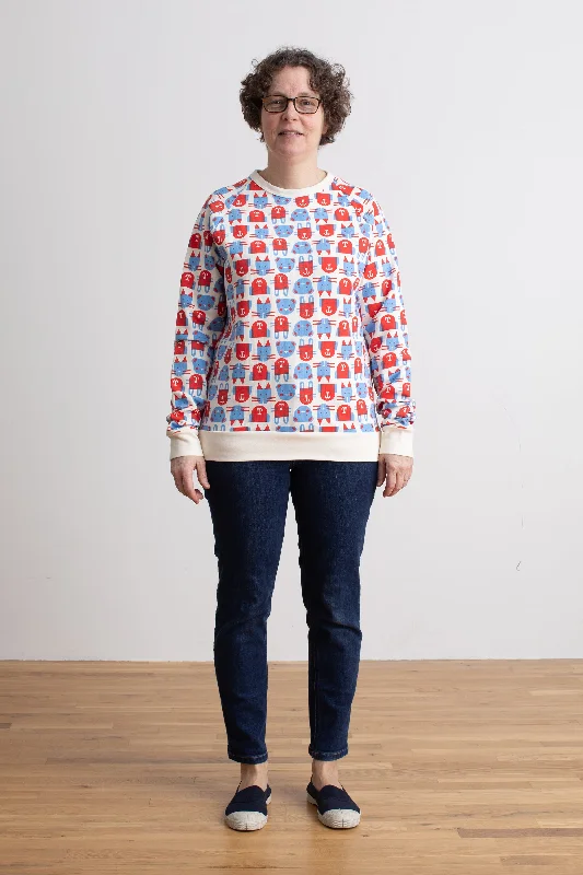 Adult Sweatshirt - Furry Friends Red & Blue