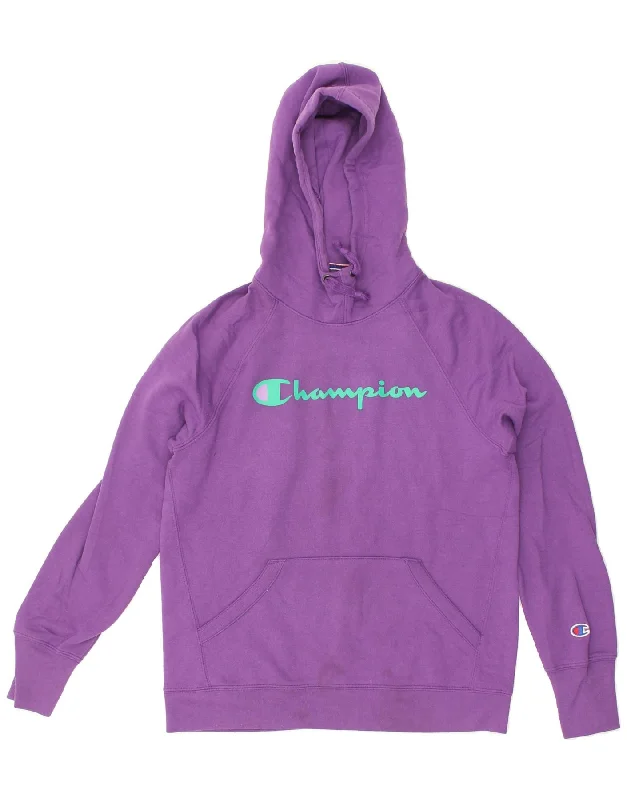 CHAMPION Womens Graphic Hoodie Jumper UK 10 Small Purple Cotton