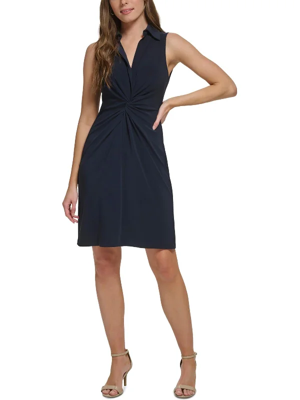 Womens Knot-Front Polyester Shirtdress